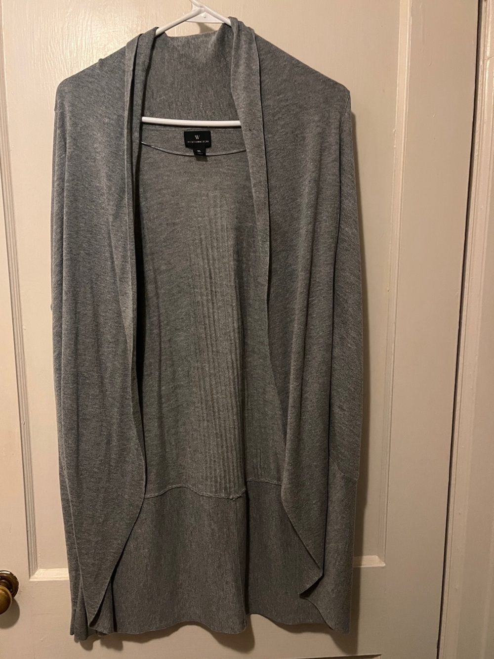 Worthington Gray Open-Front Drape Cardigan